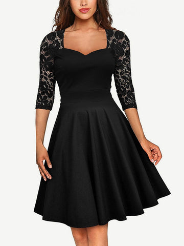Women's V-Neck Stitching Lace Plus Size Dress