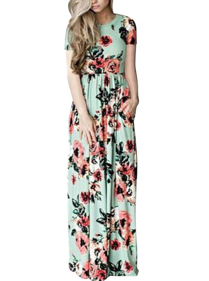 Fascinating White Plus Floral Long Dress Round Collar Comfort Women