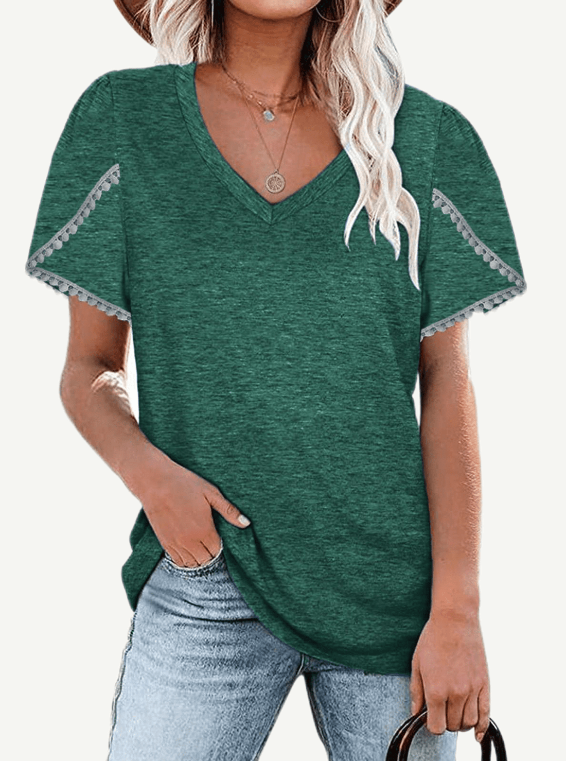 V-Neck Lace Panel Top