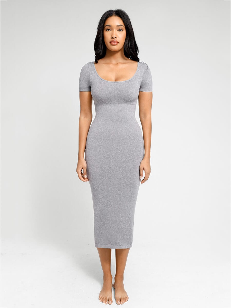 Plunge Low-Back Mid-Thigh Shapewear With Removable Butt And Hips Pads