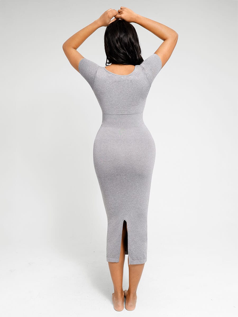 Plunge Low-Back Mid-Thigh Shapewear With Removable Butt And Hips Pads