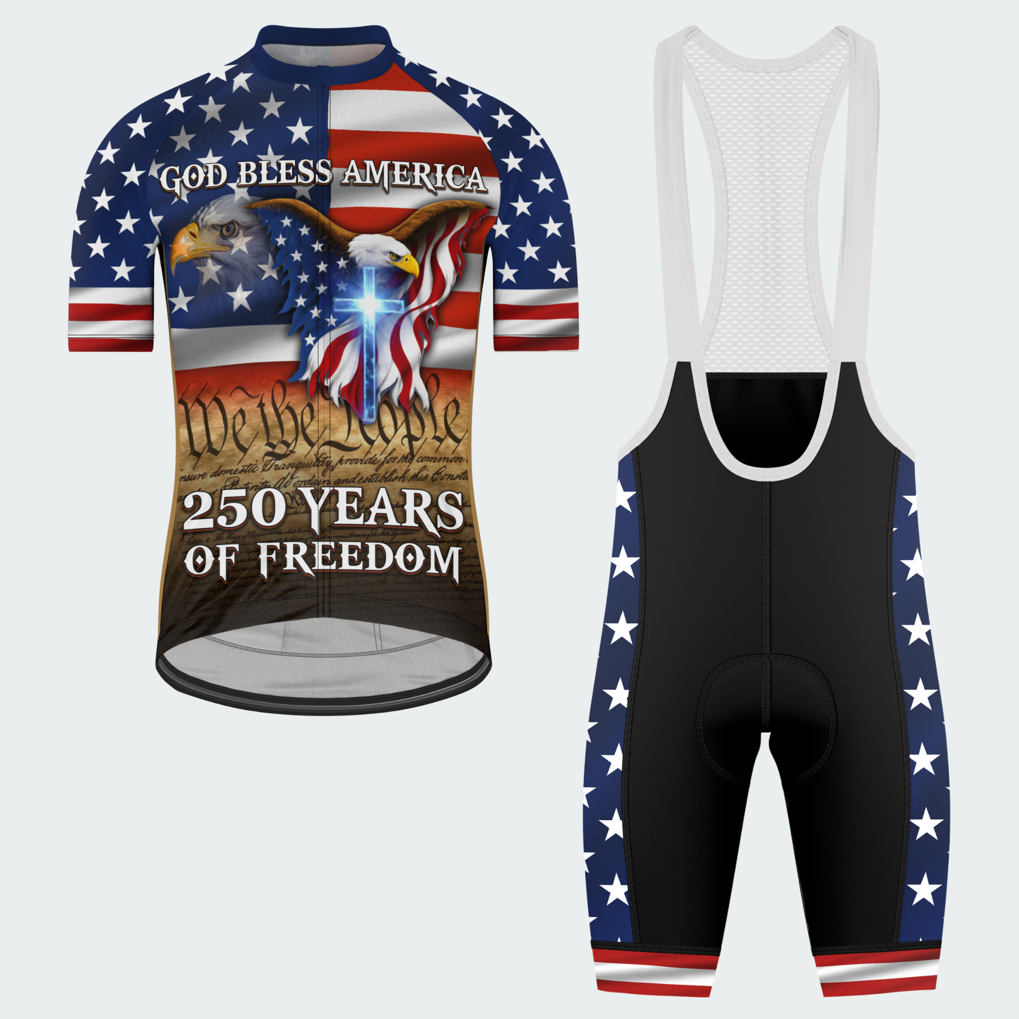 Men’s American Pride God Bless America 250 Years of Freedom Custom Cycling Jersey