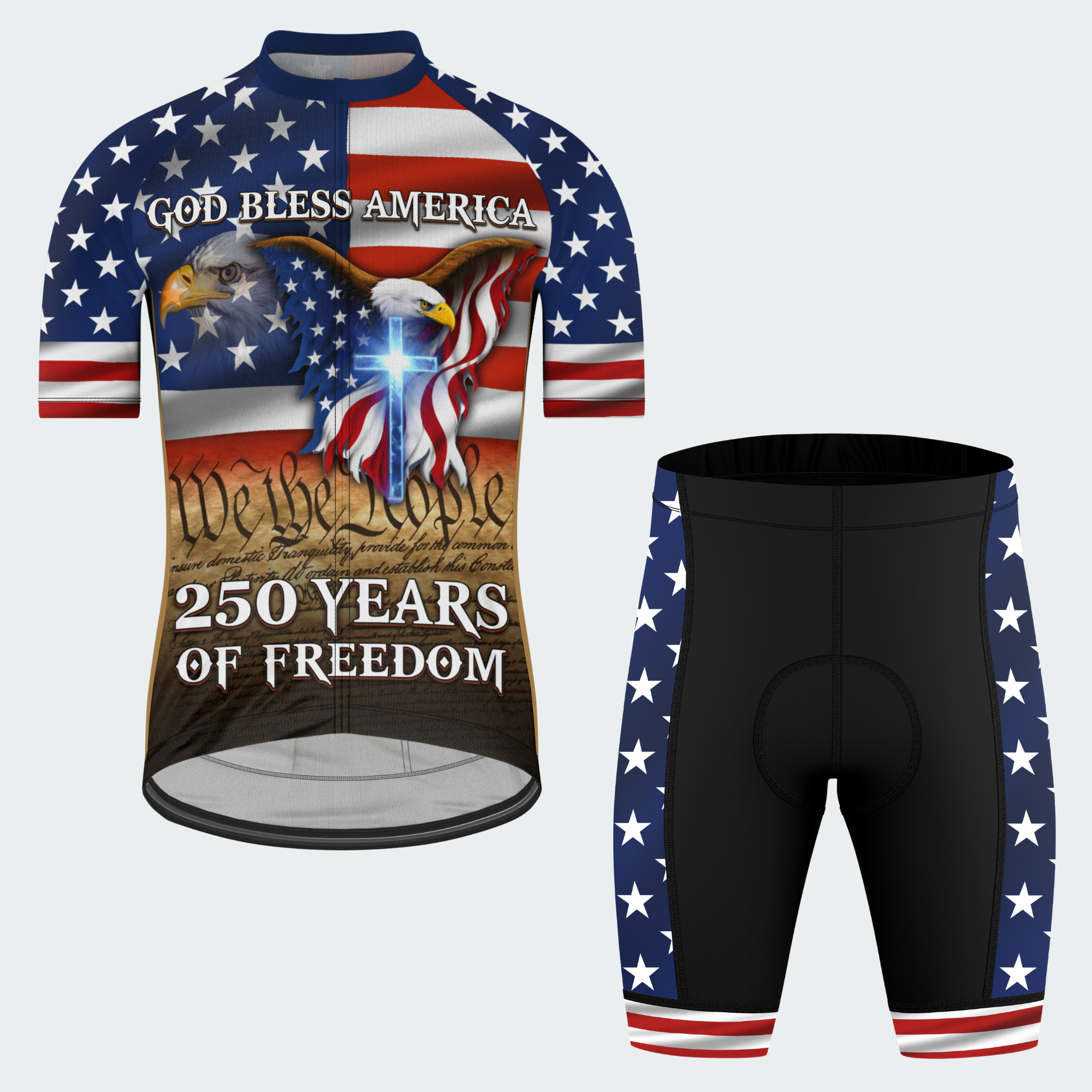 Men’s American Pride God Bless America 250 Years of Freedom Custom Cycling Jersey