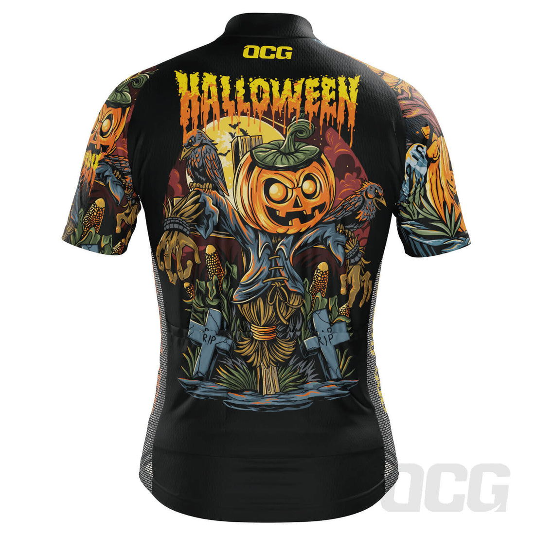 Men's Halloween Scarecrow Pumpkin Head Short Sleeve Cycling Jersey