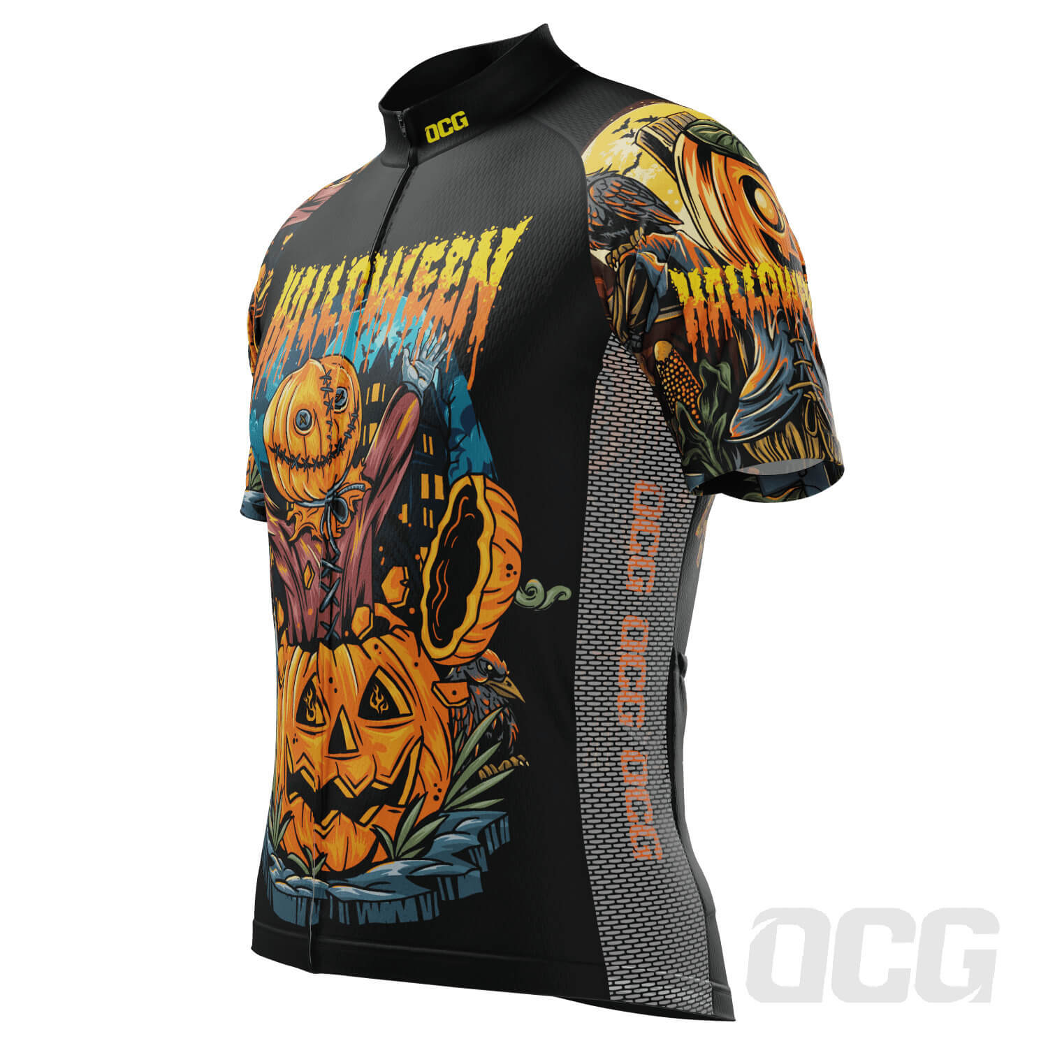 Men's Halloween Scarecrow Pumpkin Head Short Sleeve Cycling Jersey