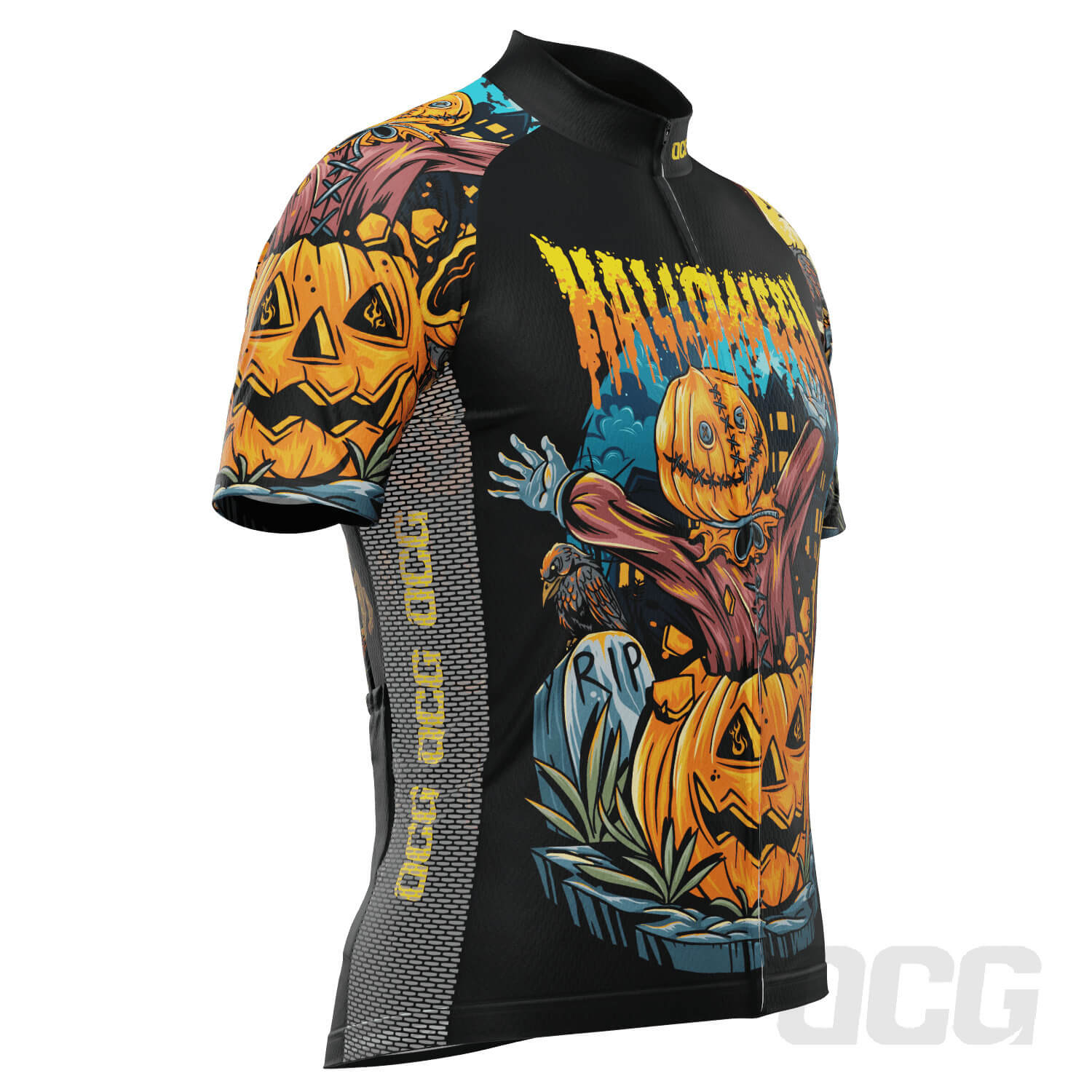 Men's Halloween Scarecrow Pumpkin Head Short Sleeve Cycling Jersey