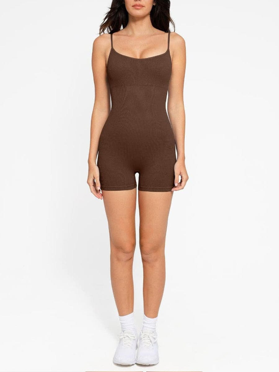 Eco-friendly🌿 Seamless Ribbed Tank Shapewear Romper with Adjustable Straps