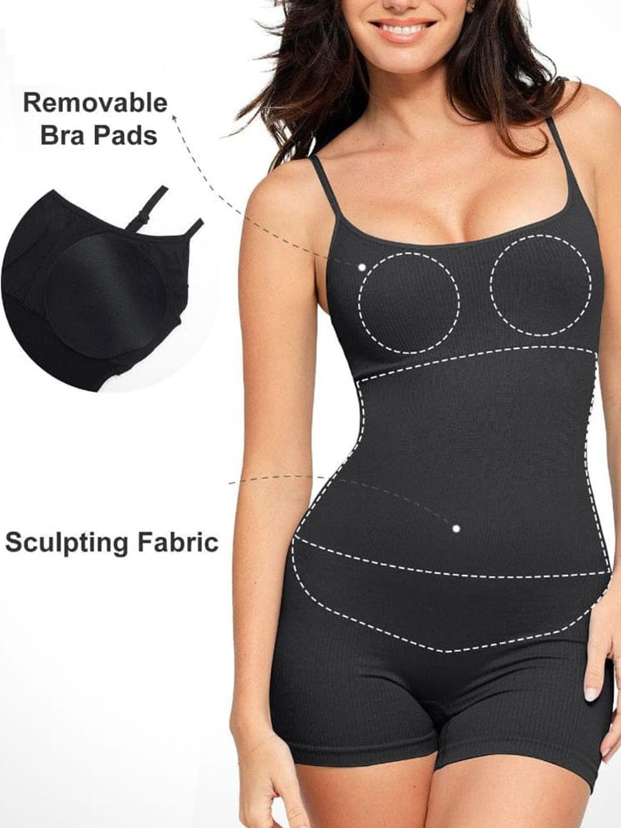 Eco-friendly🌿 Seamless Ribbed Tank Shapewear Romper with Adjustable Straps
