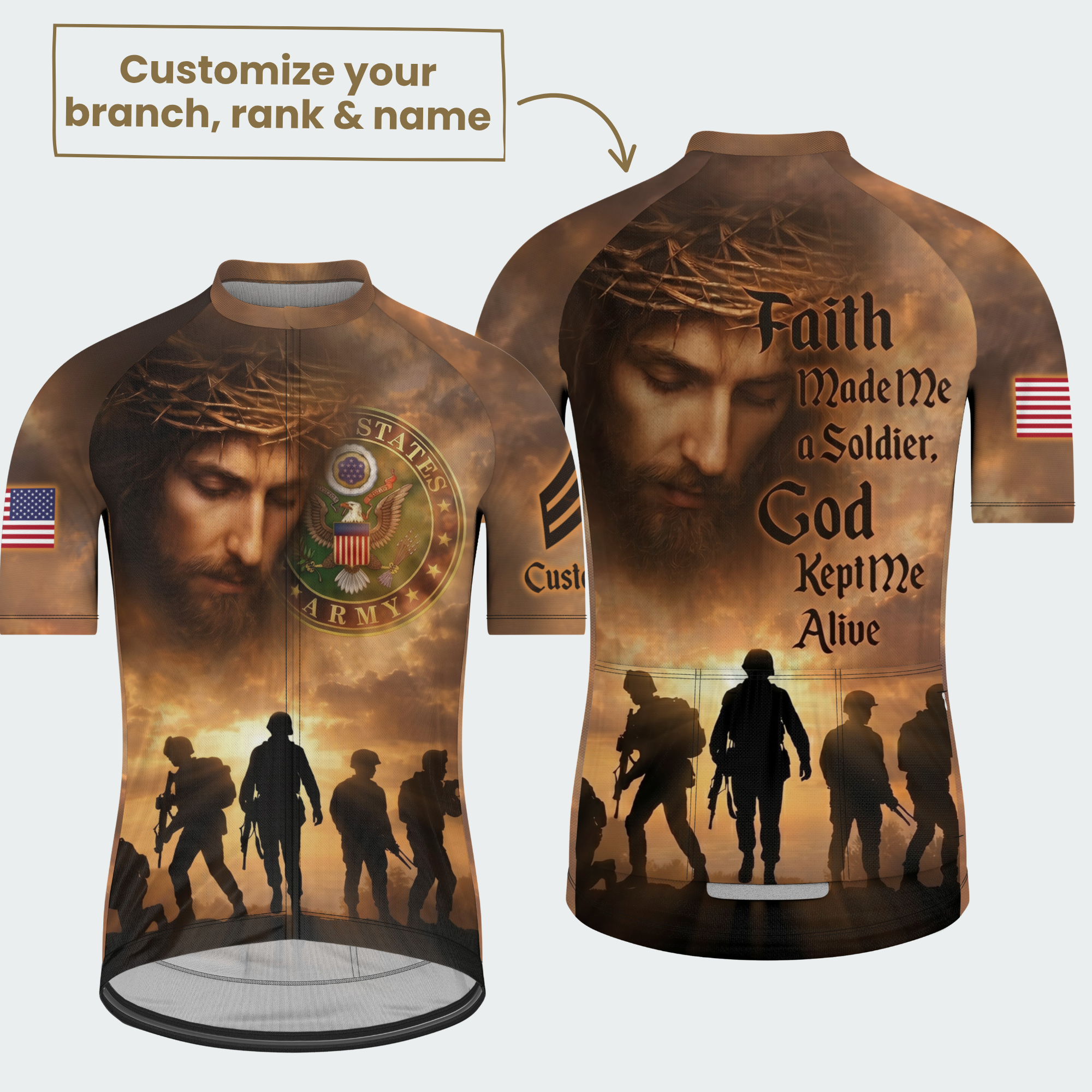 Men’s American Pride Faith Made Me a Soldier Custom Military Regular Fit Cycling Jersey