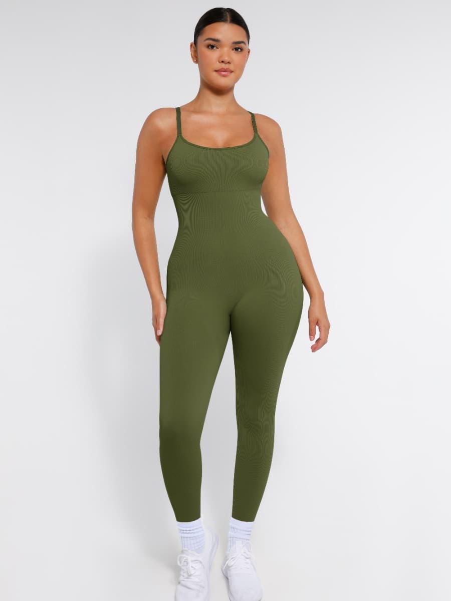 High Stretchy Seamless Sling Tummy Control Jumpsuit Removable cup pads