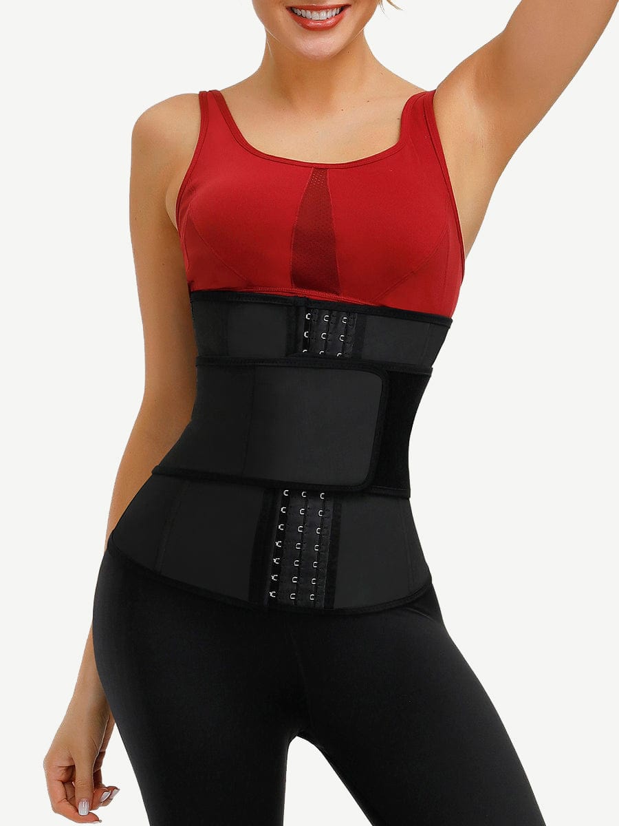 Faddish Black Neoprene Waist Cincher 3 Rows Hooks Sticker Smooth Abdomen
