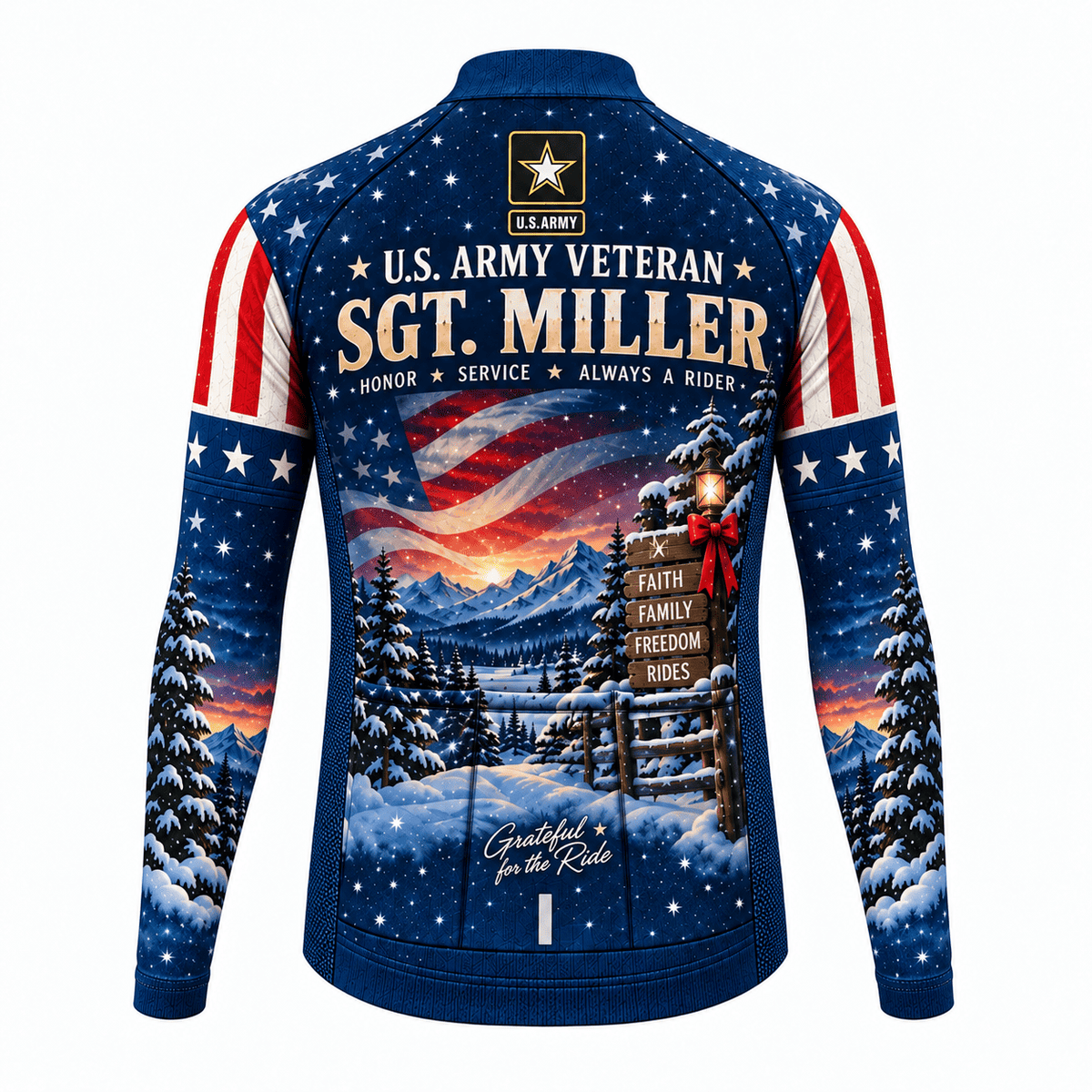 Personalized Army Veteran Home for the Holidays Cycling Jersey & Kit Back Custom Name Long Sleeve Jersey