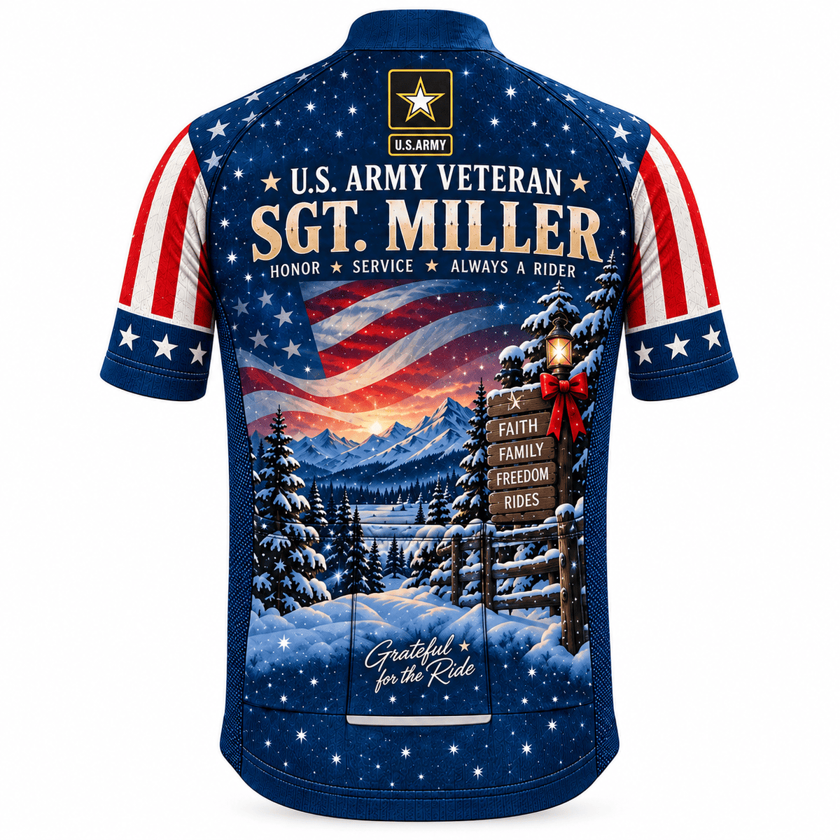 Personalized Army Veteran Home for the Holidays Cycling Jersey & Kit Back Custom Name Short Sleeve Jersey