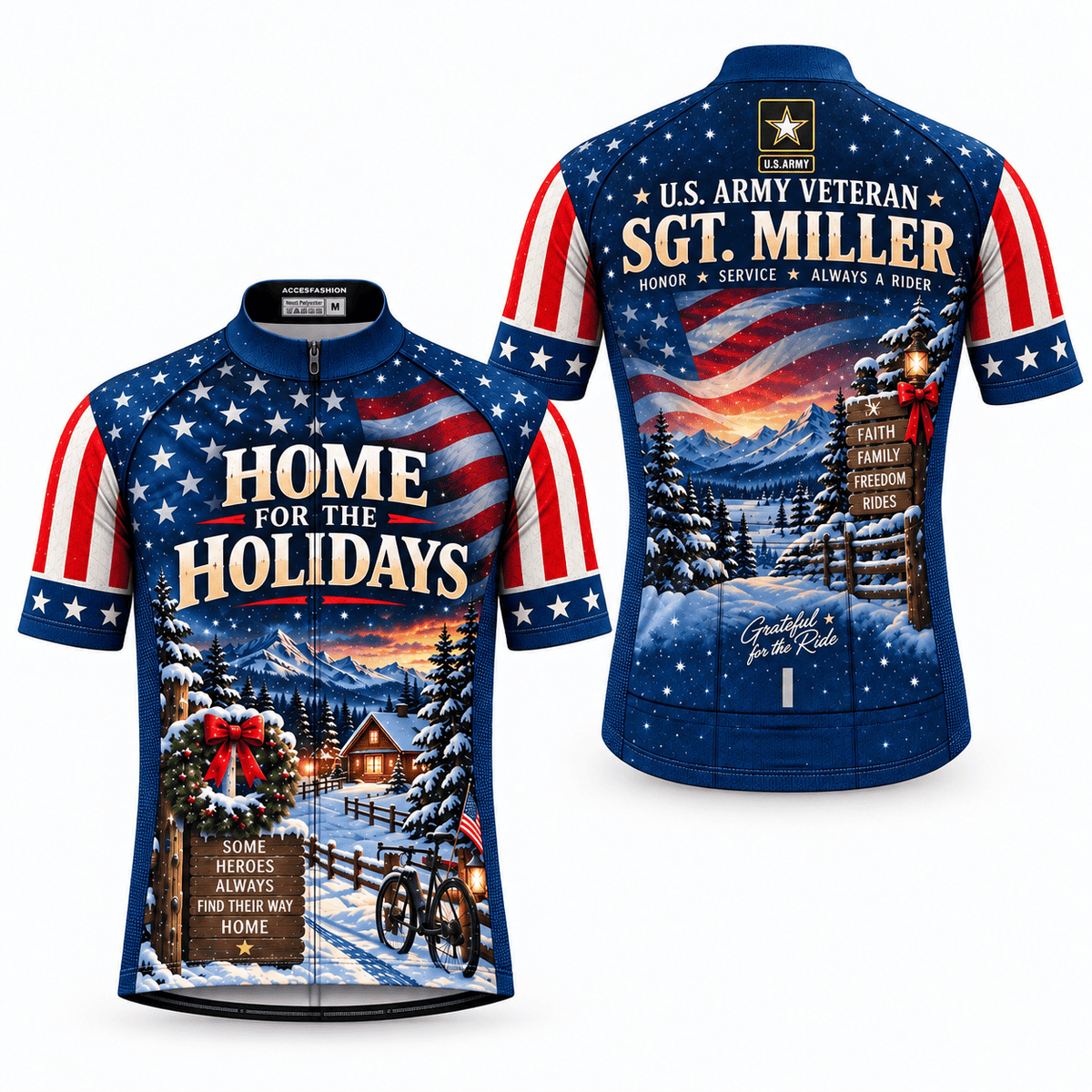 Personalized Army Veteran Home for the Holidays Cycling Jersey & Kit Custom Name Mockup Short Sleeve