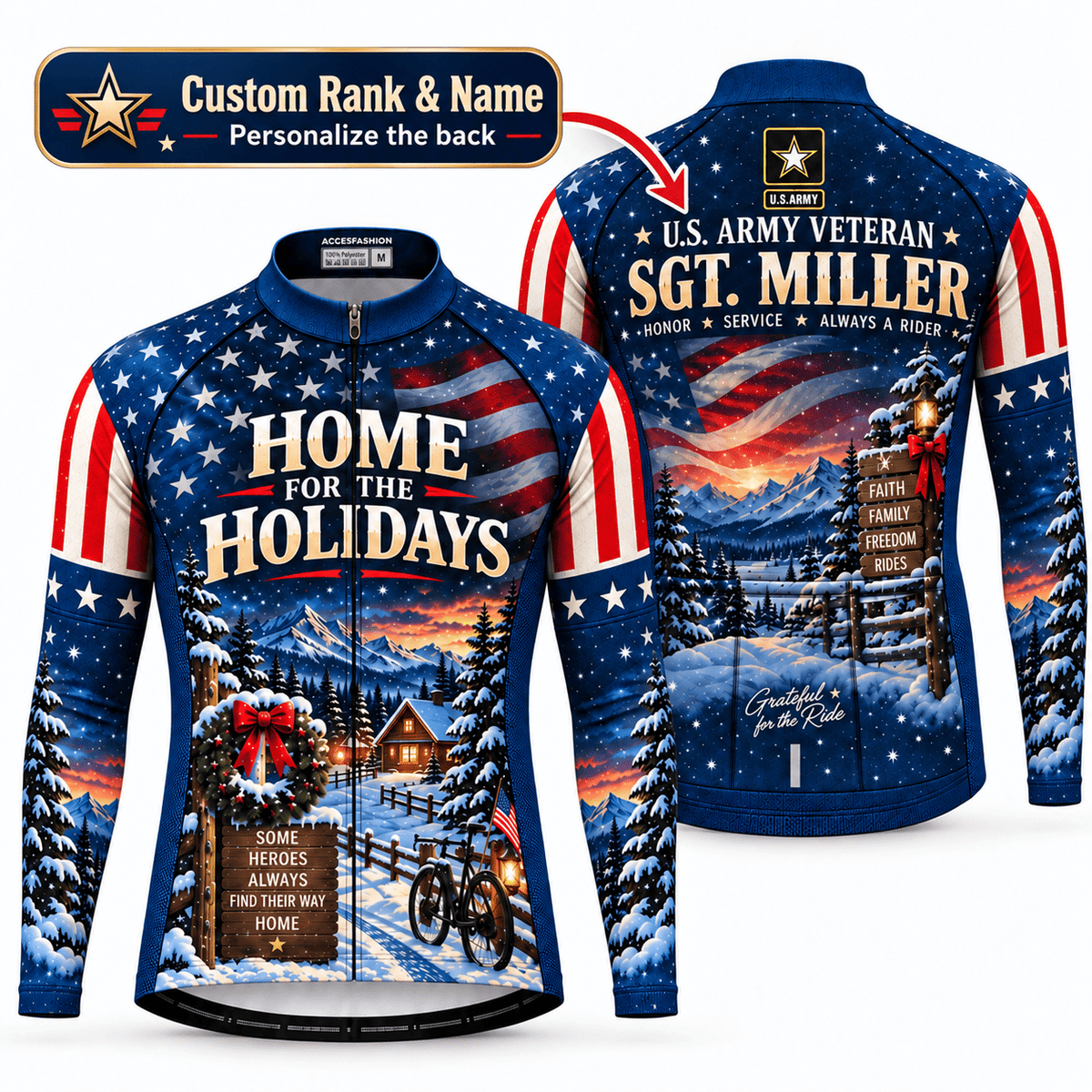 Personalized Army Veteran Home for the Holidays Cycling Jersey & Kit Custom Name Mockup