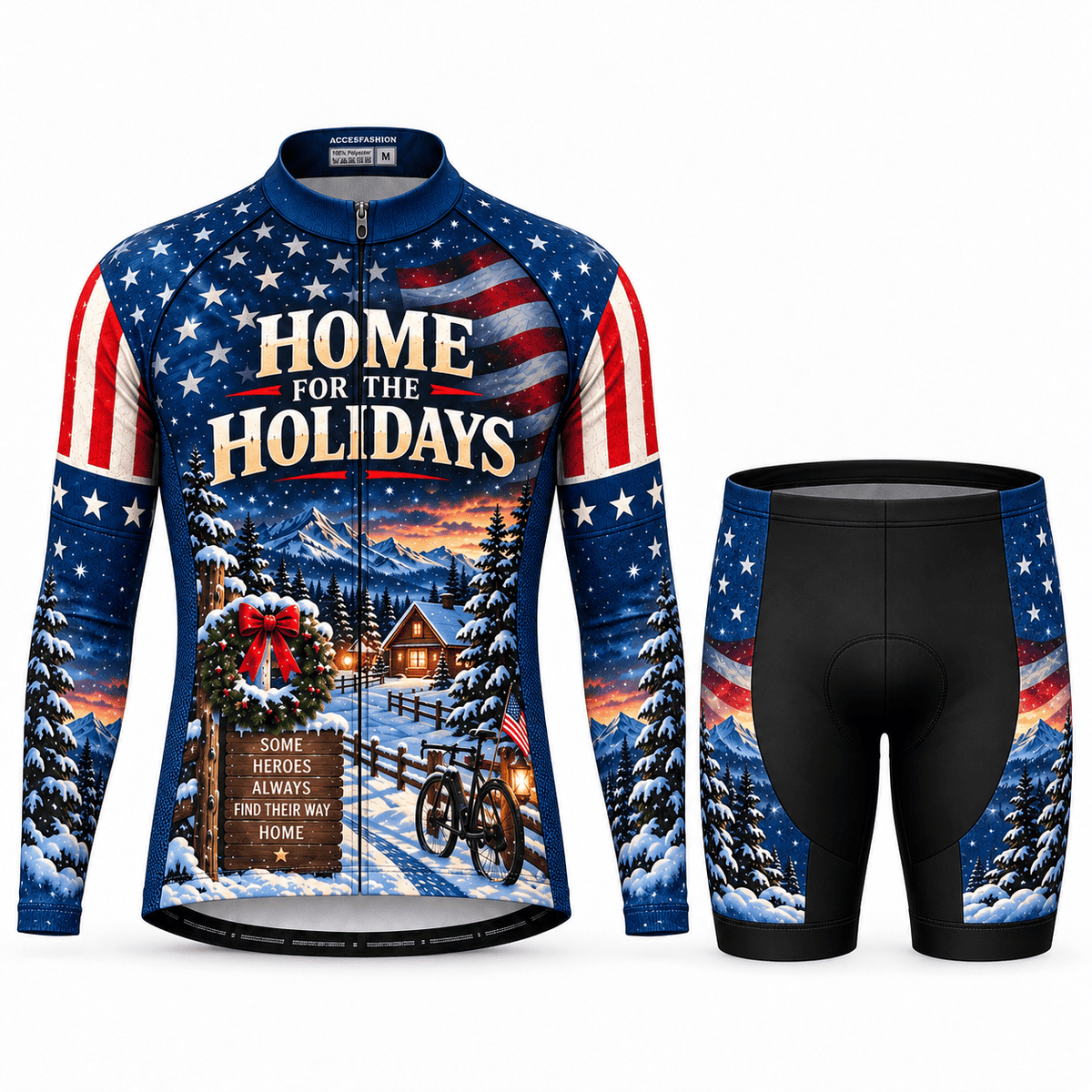 Personalized Army Veteran Home for the Holidays Cycling Jersey & Kit Men Long Sleeve Shorts Kit