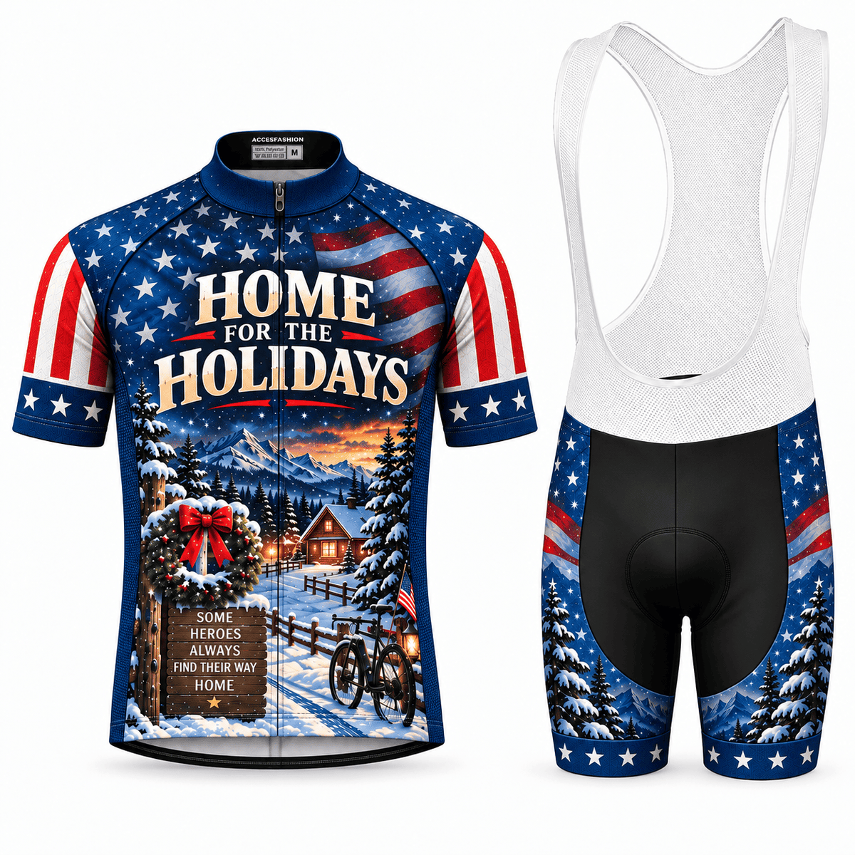 Personalized Army Veteran Home for the Holidays Cycling Jersey & Kit Men Short Sleeve Bib Shorts Kit