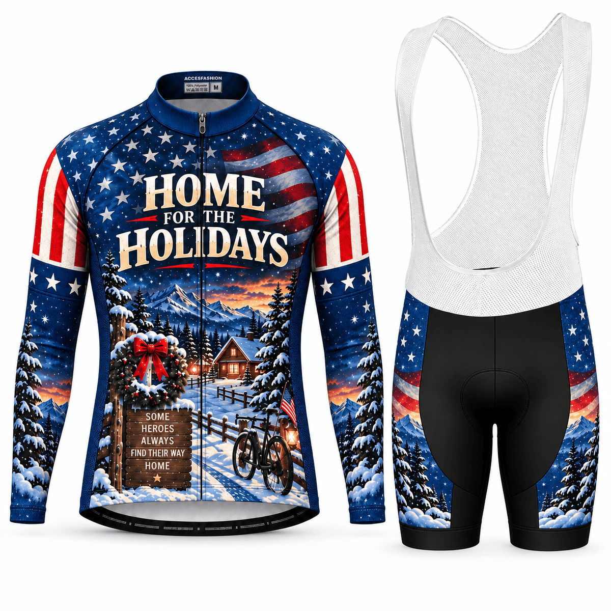 Personalized Army Veteran Home for the Holidays Cycling Jersey & Kit Women Long Sleeve Bib Shorts Kit