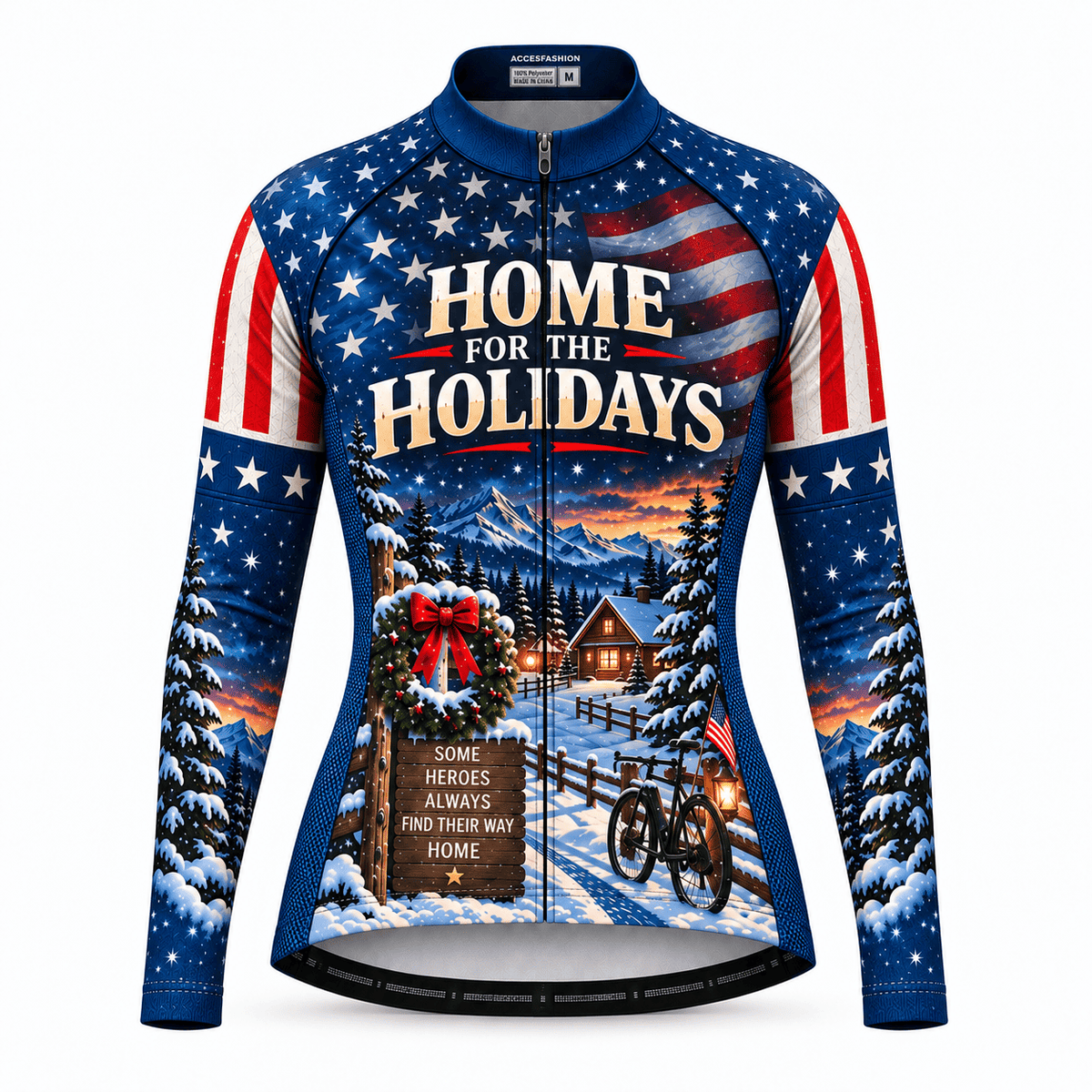 Personalized Army Veteran Home for the Holidays Cycling Jersey & Kit Women Long Sleeve Front Jersey