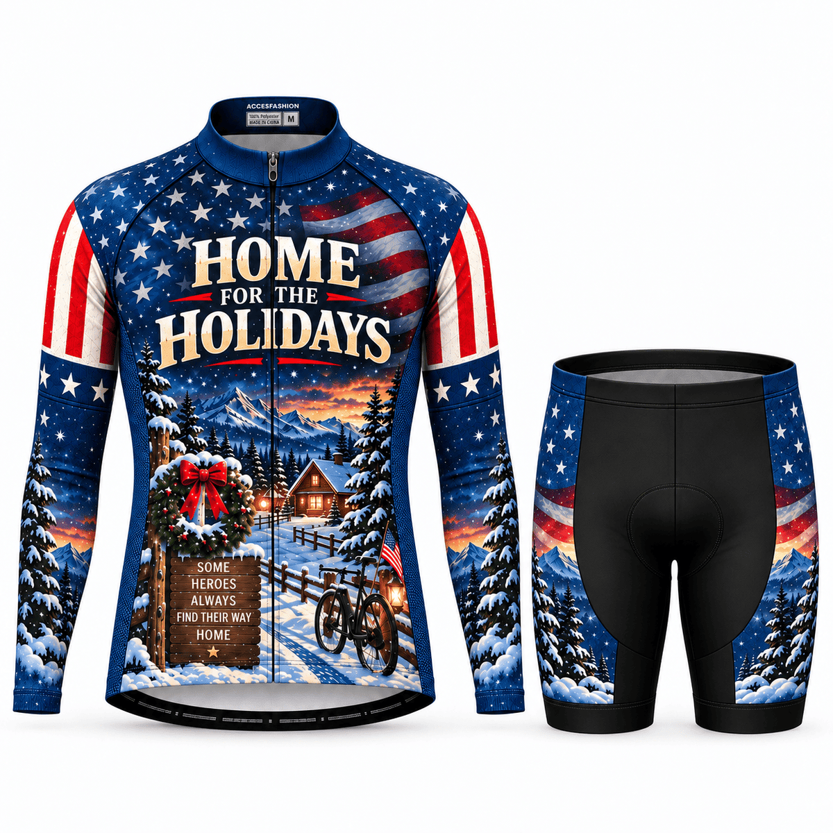 Personalized Army Veteran Home for the Holidays Cycling Jersey & Kit Women Long Sleeve Shorts Kit