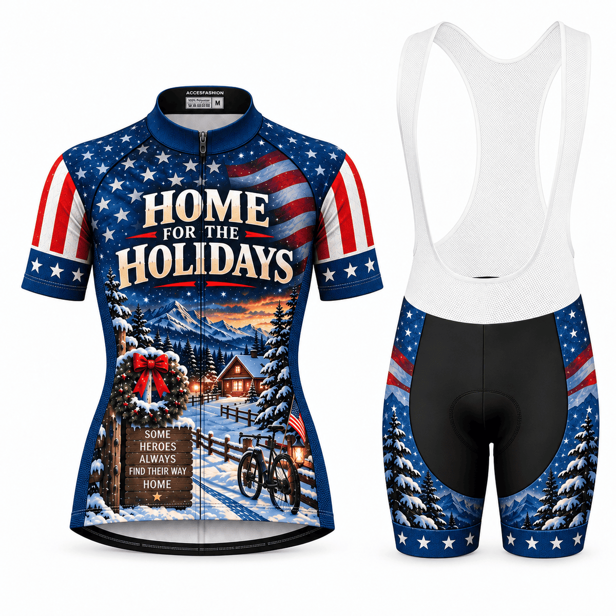 Personalized Army Veteran Home for the Holidays Cycling Jersey & Kit Women Short Sleeve Bib Shorts Kit