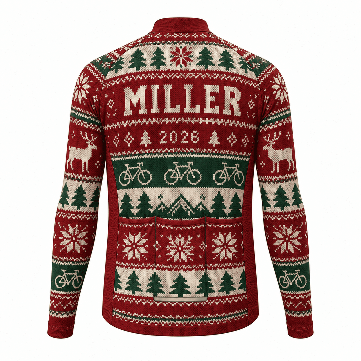Personalized Christmas Fair Isle Cycling Jersey & Kit Back Custom Name Long Sleeve Jersey