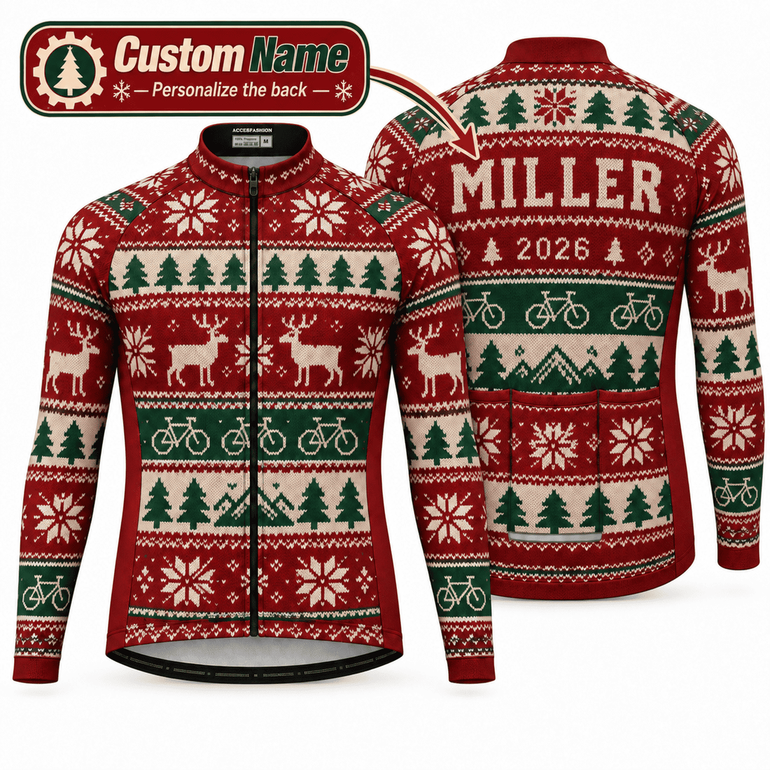 Personalized Christmas Fair Isle Cycling Jersey & Kit Custom Name Mockup