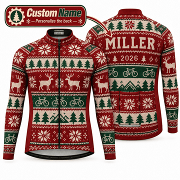 Personalized Christmas Fair Isle Cycling Jersey & Kit Custom Name Mockup