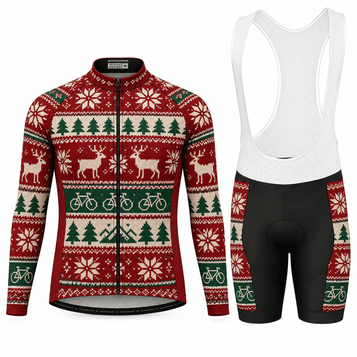 Personalized Christmas Fair Isle Cycling Jersey & Kit Men Long Sleeve Bib Shorts Kit
