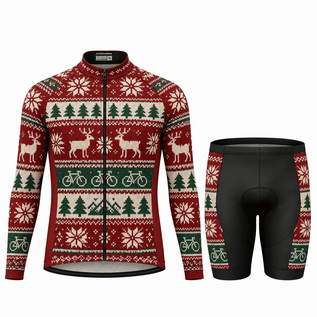Personalized Christmas Fair Isle Cycling Jersey & Kit Men Long Sleeve Shorts Kit