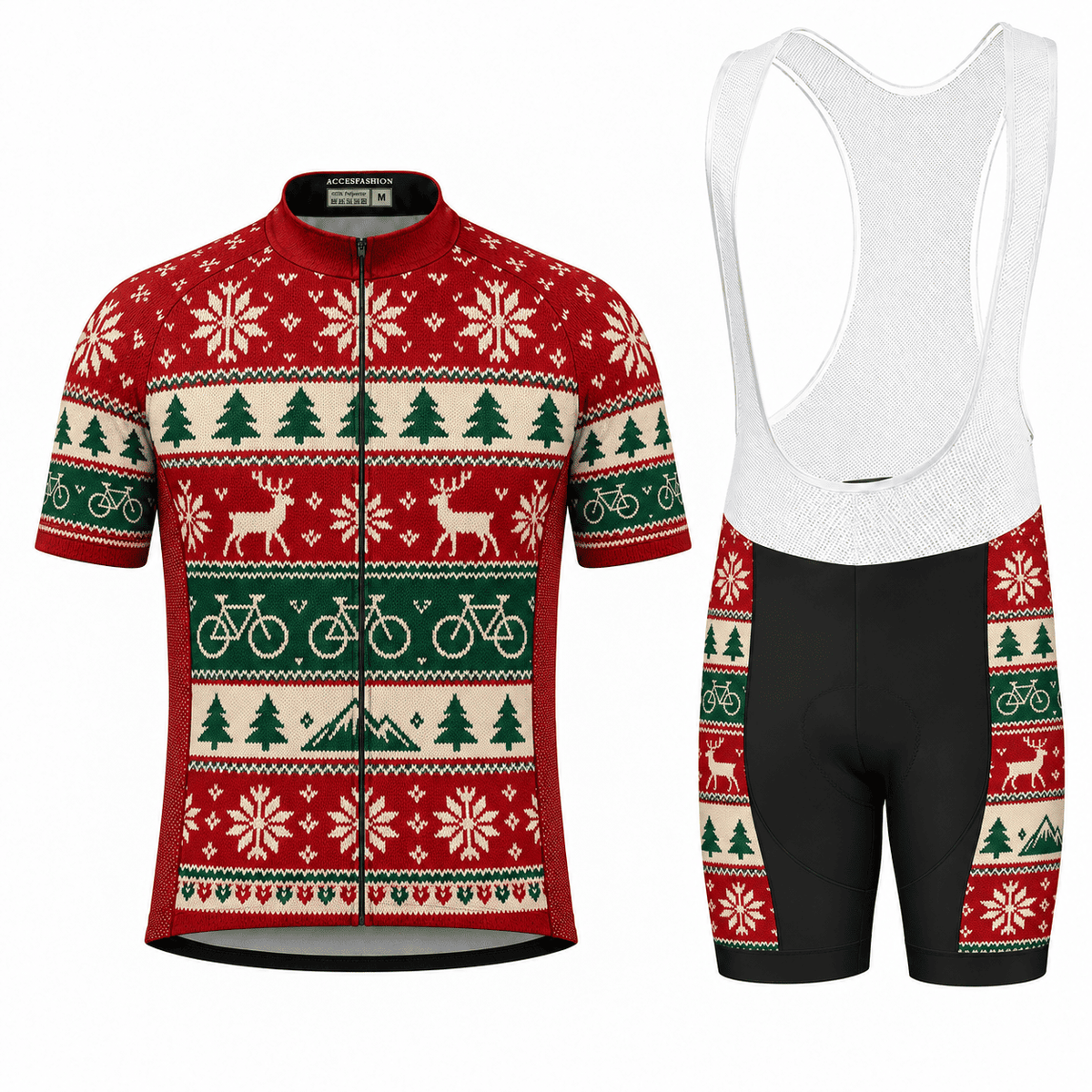 Personalized Christmas Fair Isle Cycling Jersey & Kit Men Short Sleeve Bib Shorts Kit