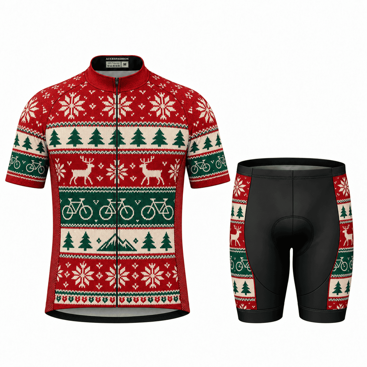 Personalized Christmas Fair Isle Cycling Jersey & Kit Men Short Sleeve Shorts Kit