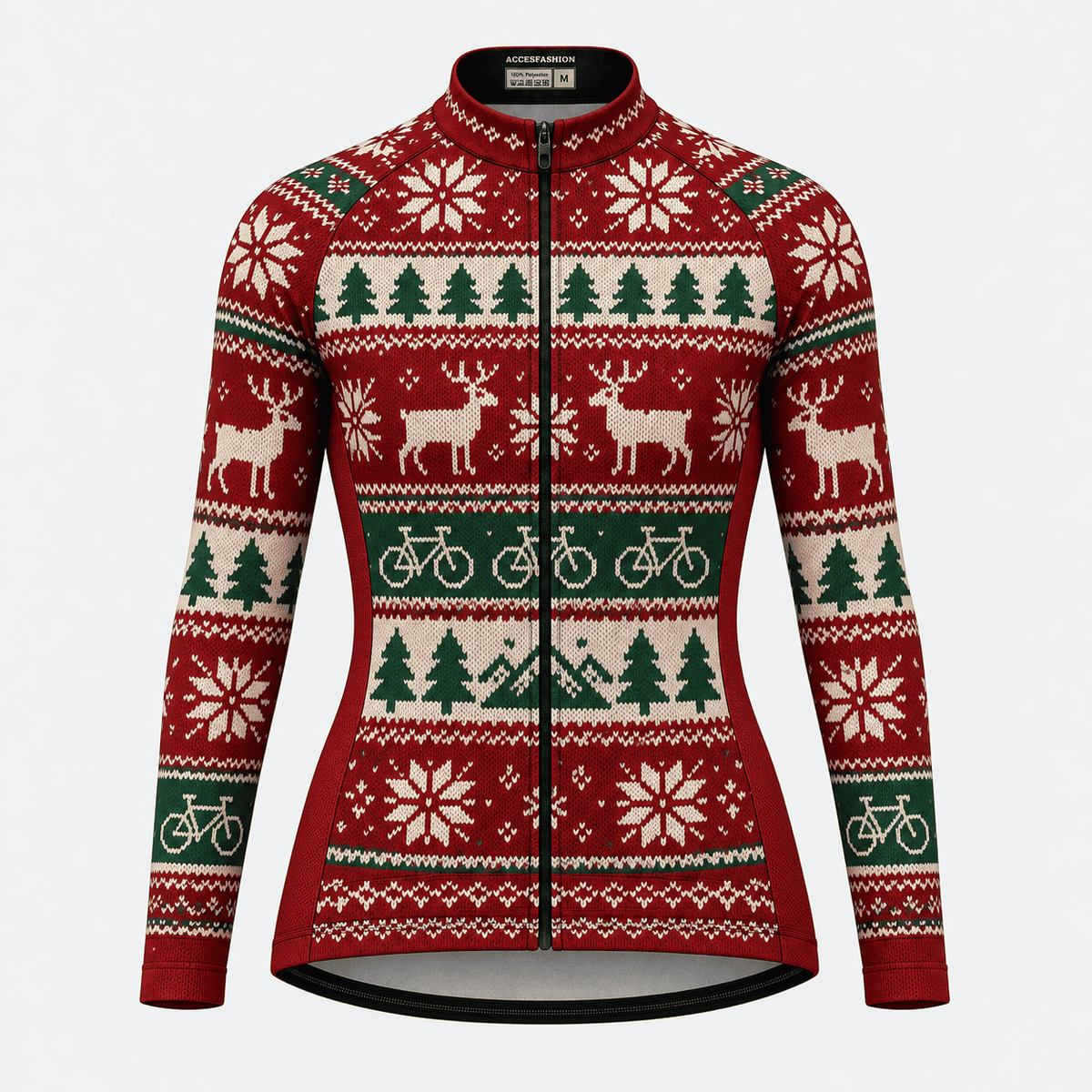 Personalized Christmas Fair Isle Cycling Jersey & Kit Women Long Sleeve Front Jersey