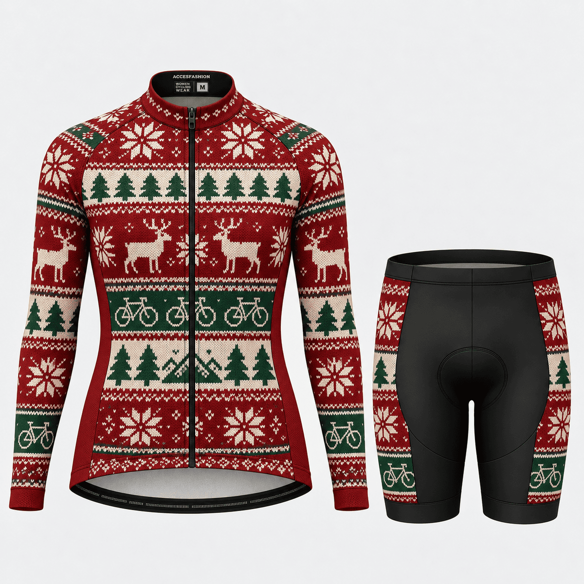 Personalized Christmas Fair Isle Cycling Jersey & Kit Women Long Sleeve Shorts Kit