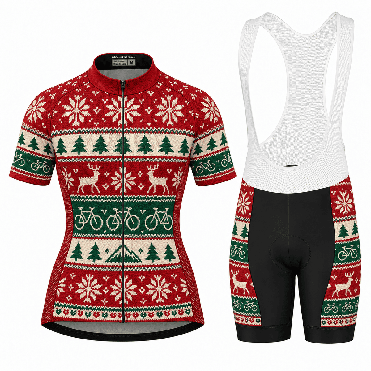 Personalized Christmas Fair Isle Cycling Jersey & Kit Women Short Sleeve Bib Shorts Kit
