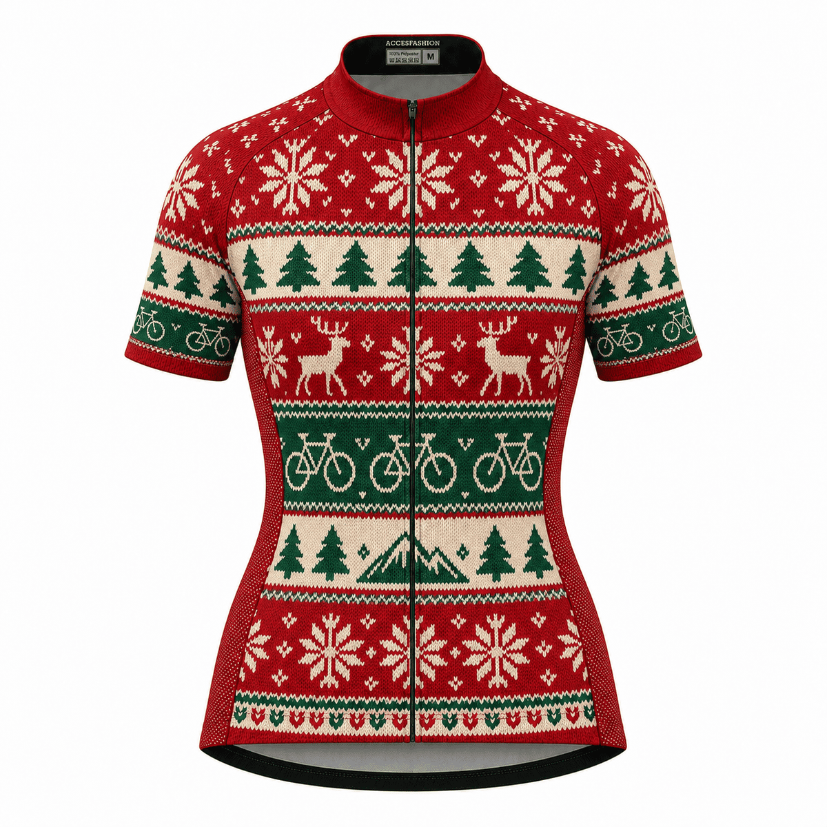 Personalized Christmas Fair Isle Cycling Jersey & Kit Women Short Sleeve Front Jersey