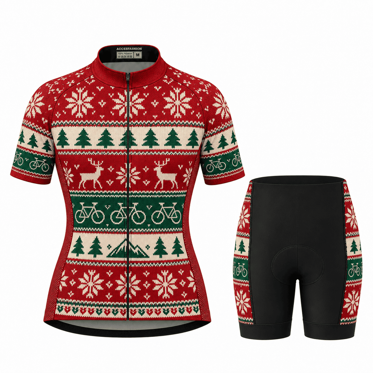 Personalized Christmas Fair Isle Cycling Jersey & Kit Women Short Sleeve Shorts Kit