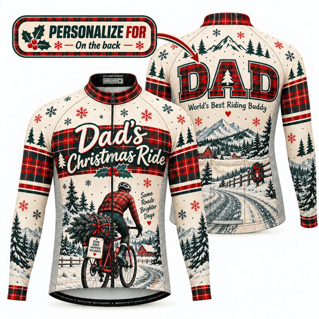 Personalized Dad's Christmas Ride Cycling Jersey & Kit Custom Name Mockup Long Sleeve