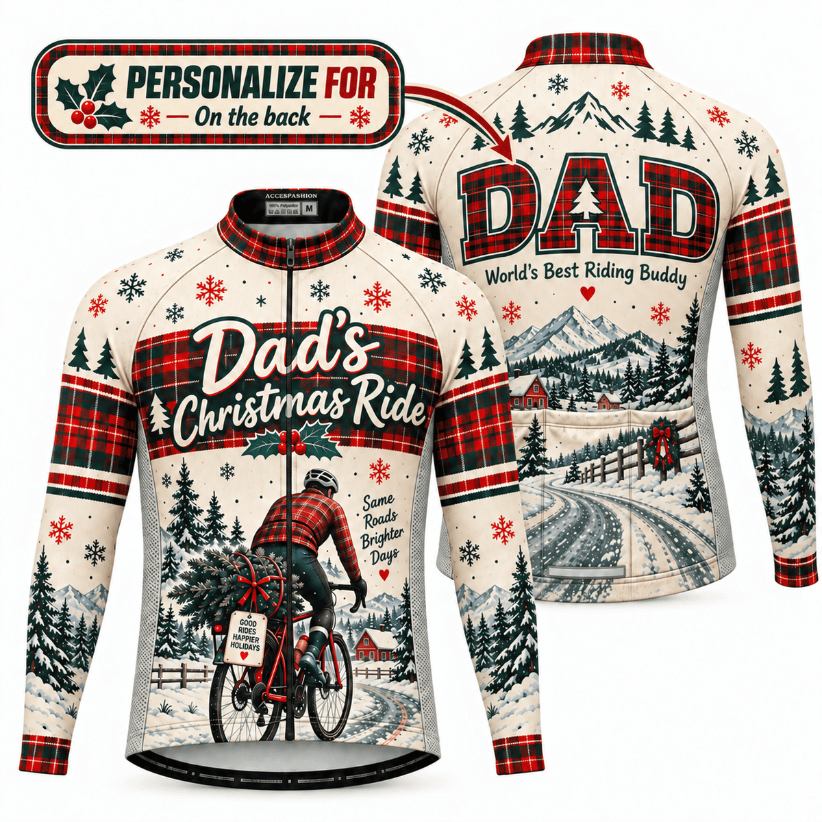 Personalized Dad's Christmas Ride Cycling Jersey & Kit Custom Name Mockup Long Sleeve