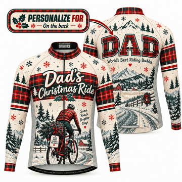 Personalized Dad's Christmas Ride Cycling Jersey & Kit Custom Name Mockup Long Sleeve