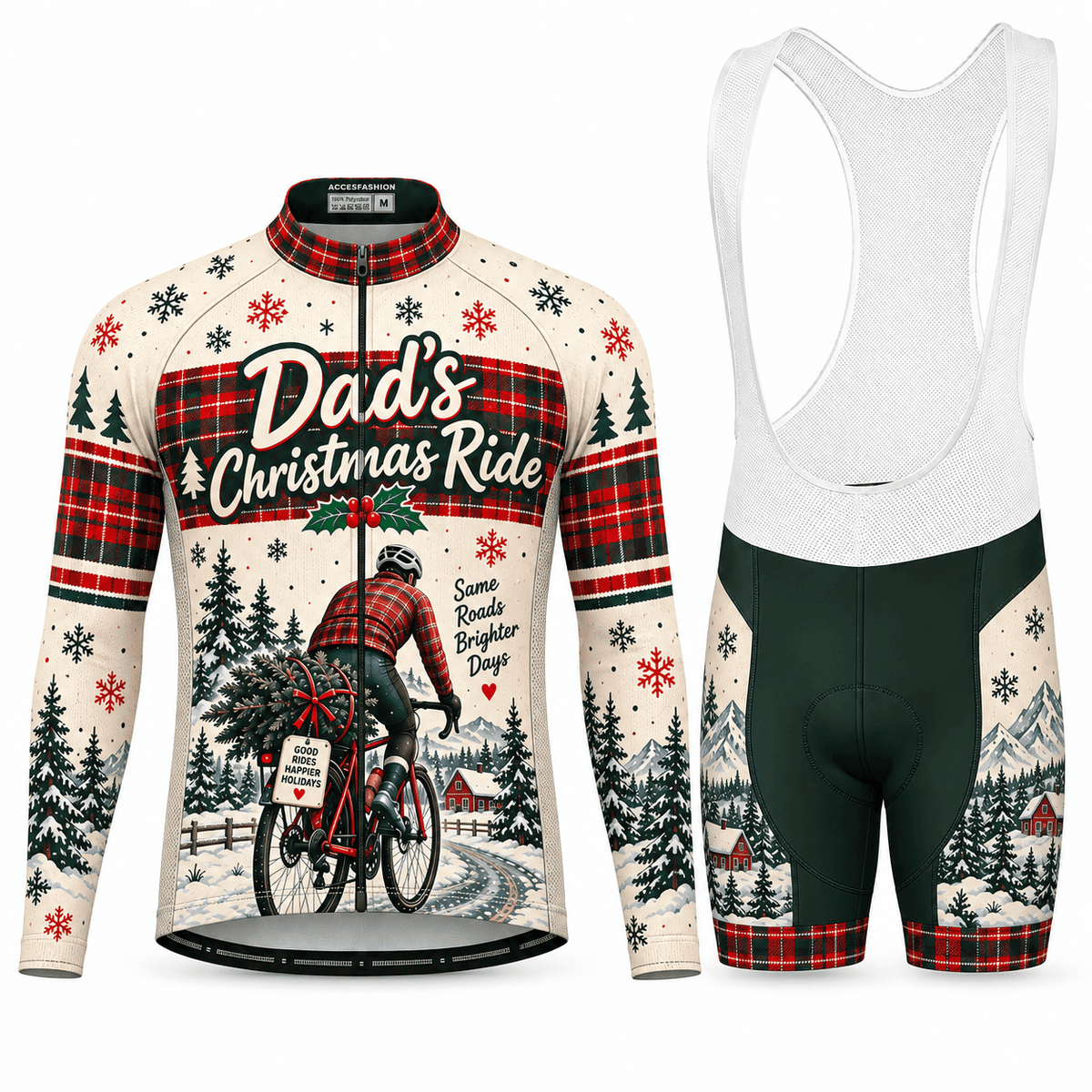 Personalized Dad's Christmas Ride Cycling Jersey & Kit Men Long Sleeve Bib Shorts Kit