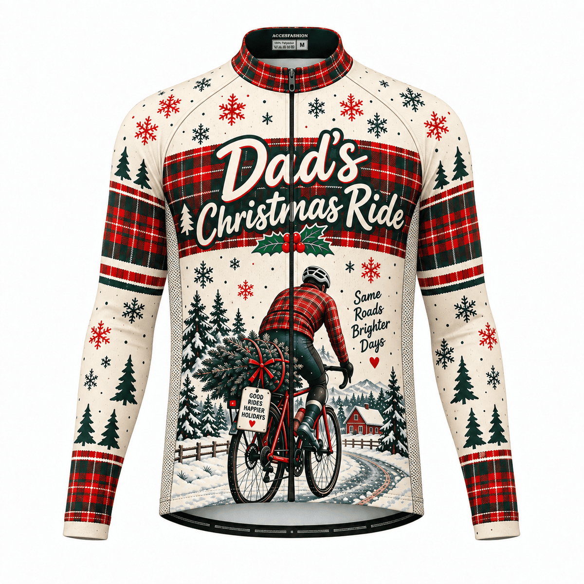 Personalized Dad's Christmas Ride Cycling Jersey & Kit Men Long Sleeve Front Jersey