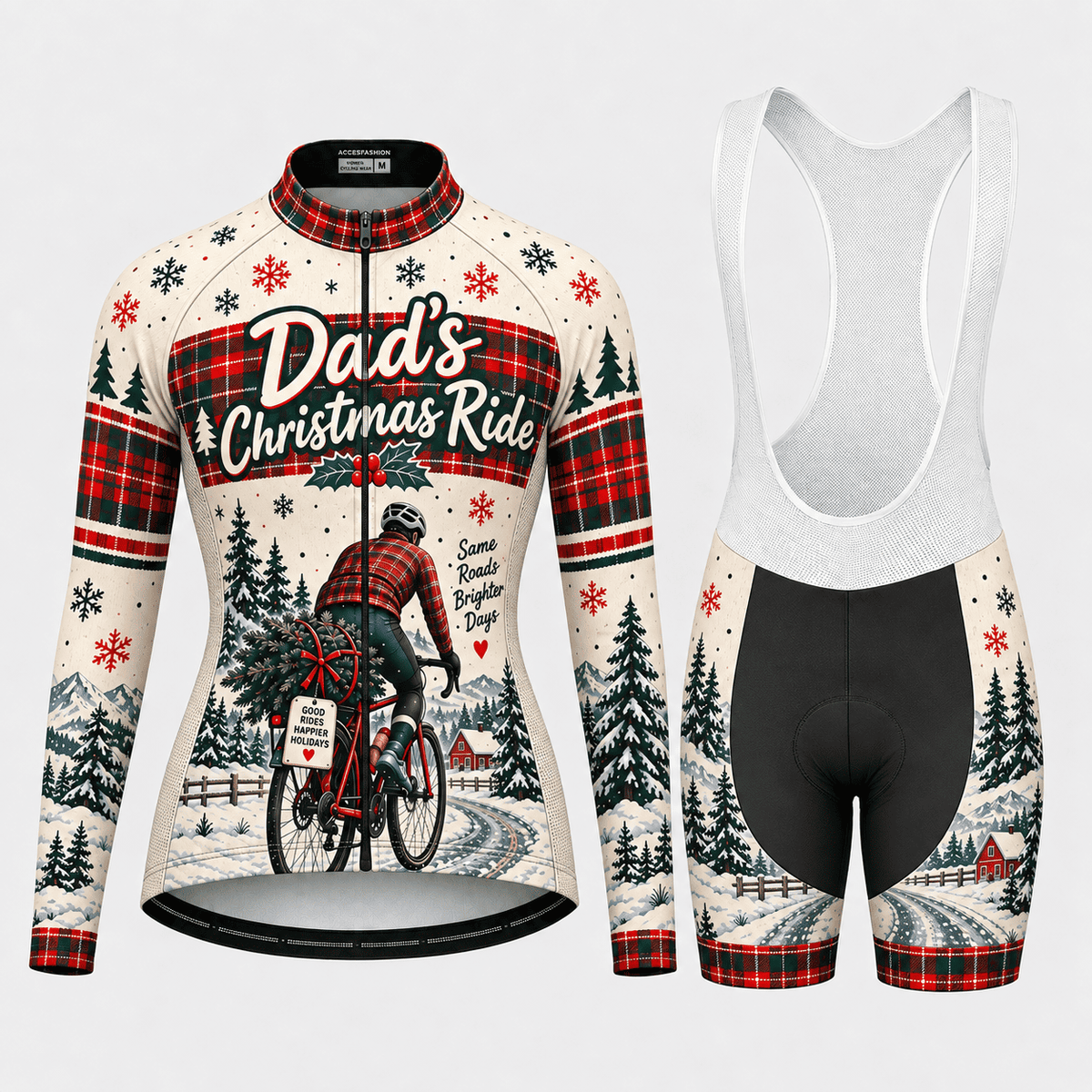 Personalized Dad's Christmas Ride Cycling Jersey & Kit Women Long Sleeve Bib Shorts Kit