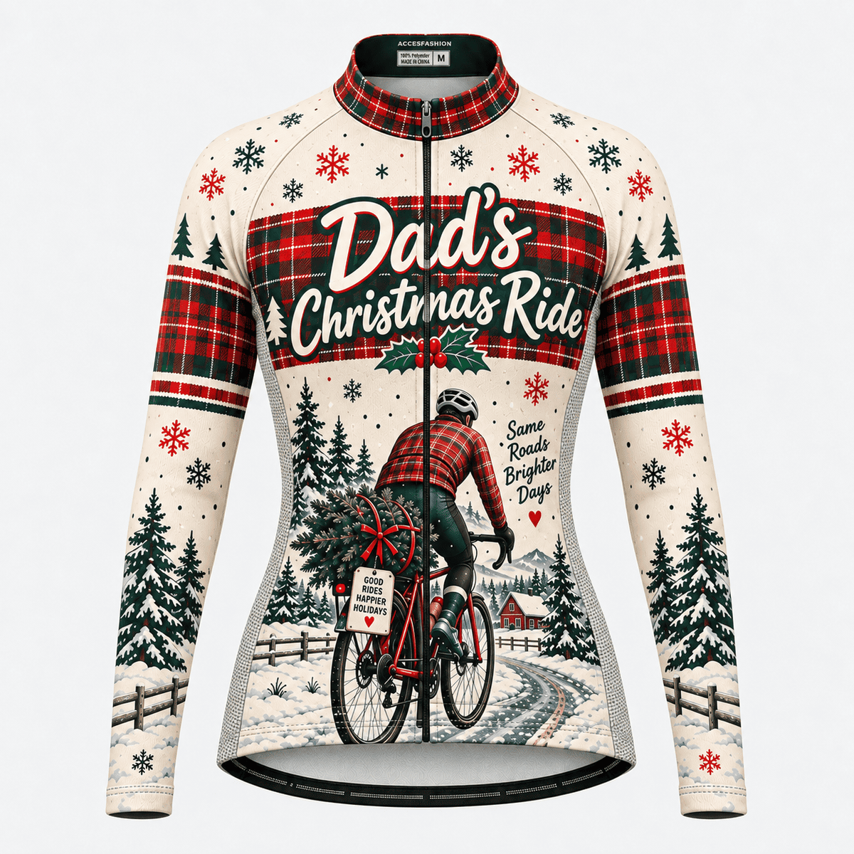 Personalized Dad's Christmas Ride Cycling Jersey & Kit Women Long Sleeve Front Jersey