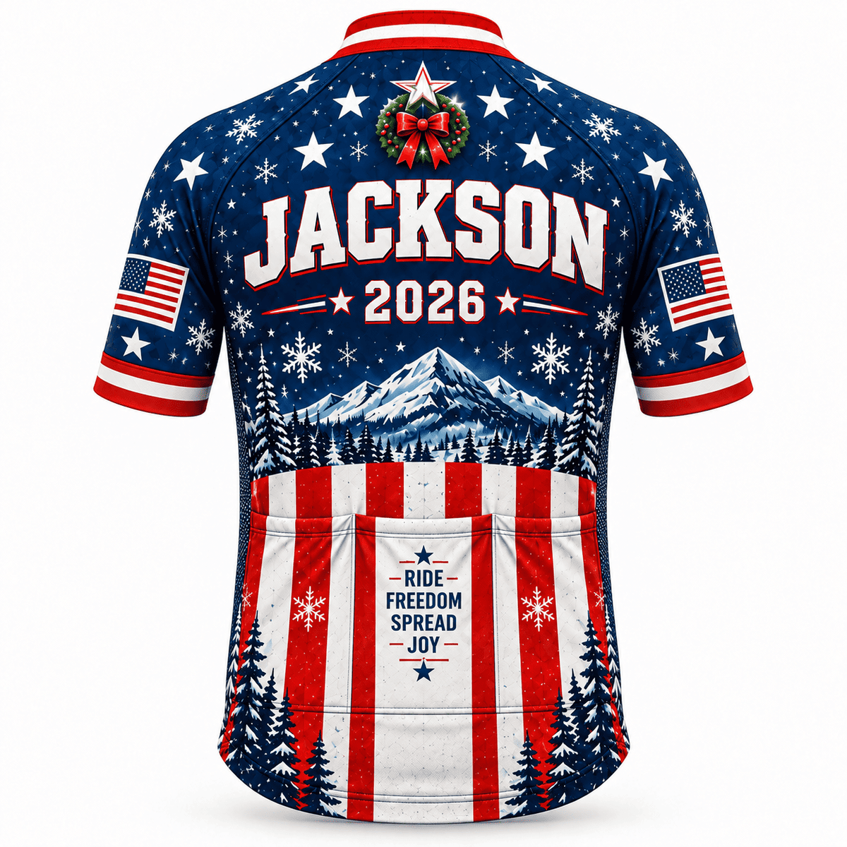 Personalized Merry Christmas America Eagle Cycling Jersey & Kit Back Custom Name Short Sleeve Jersey