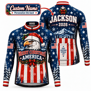 Personalized Merry Christmas America Eagle Cycling Jersey & Kit Custom Name Mockup