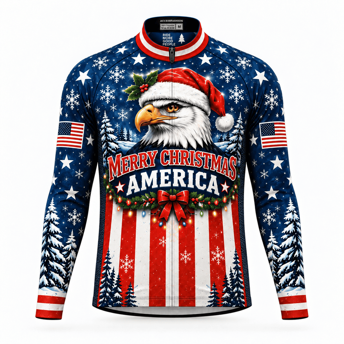 Personalized Merry Christmas America Eagle Cycling Jersey & Kit Custom Name Mockup