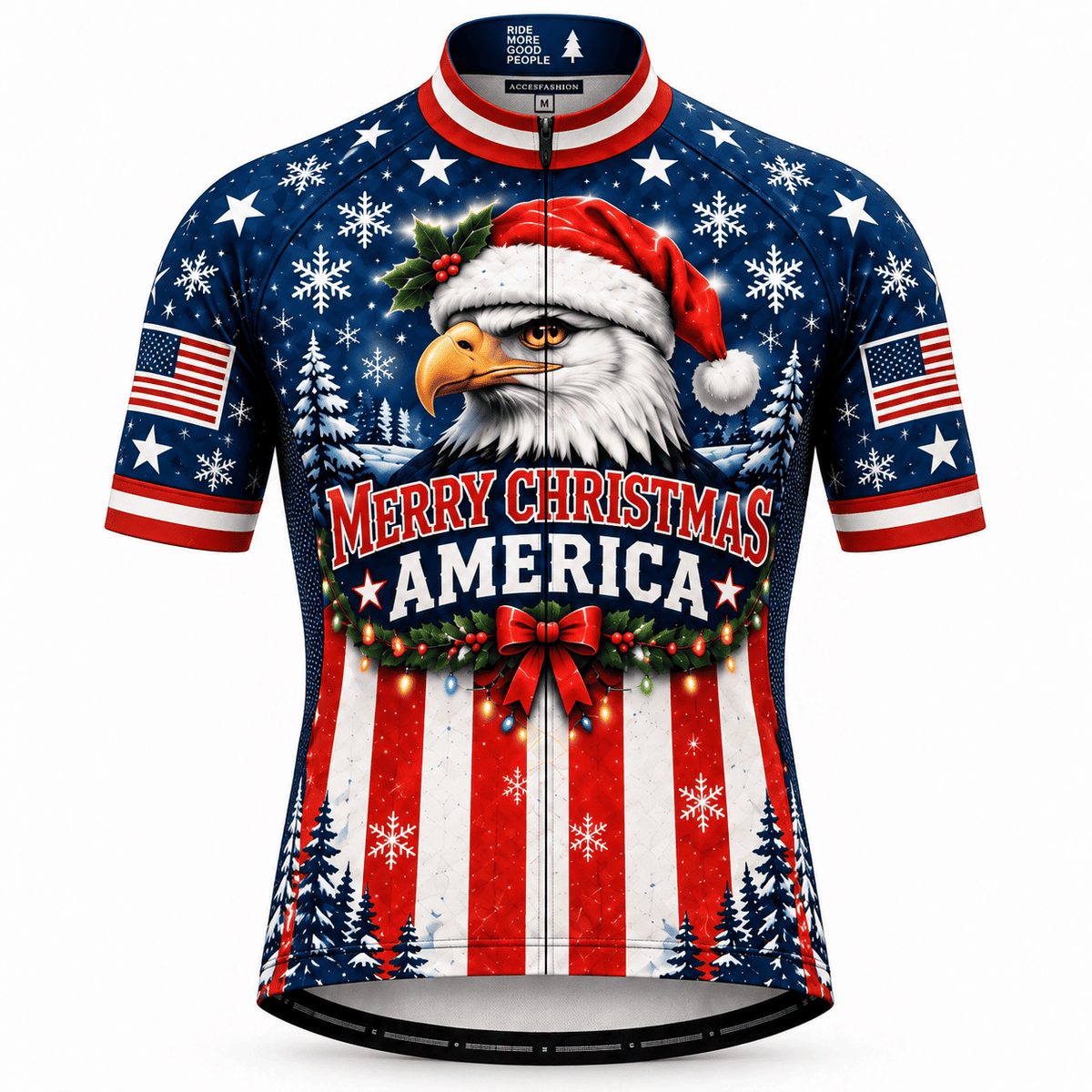 Personalized Merry Christmas America Eagle Cycling Jersey & Kit Men Short Sleeve Front Jersey