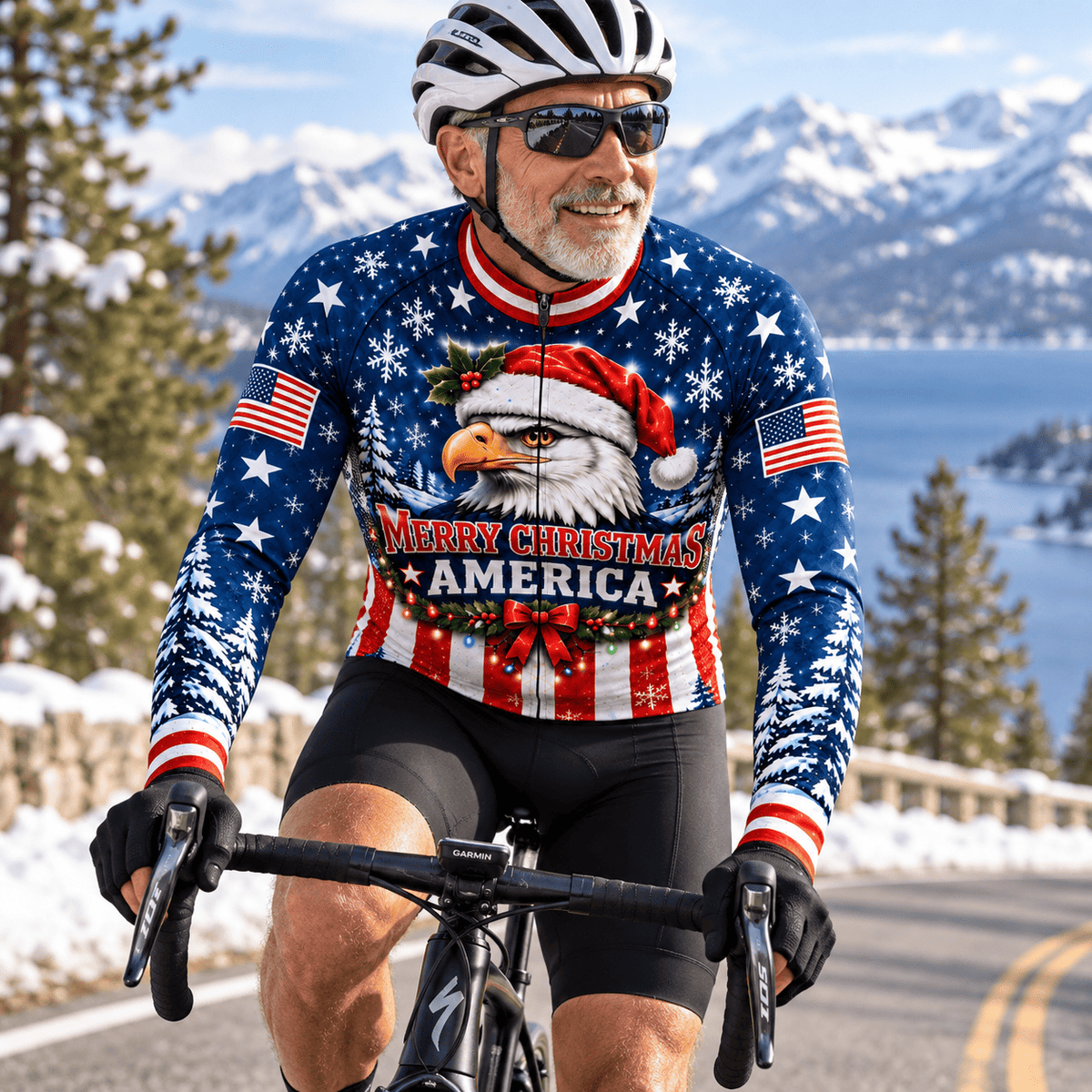 Personalized Merry Christmas America Eagle Cycling Jersey & Kit Rider Lifestyle