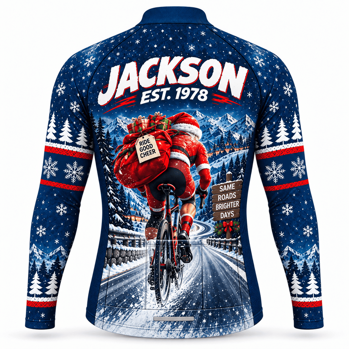 Personalized Santa's Fastest Rider Christmas Cycling Jersey & Kit Back Custom Name Long Sleeve Jersey